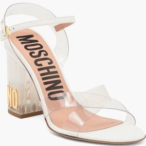 Moschino Clear and White Block Heel Sandals